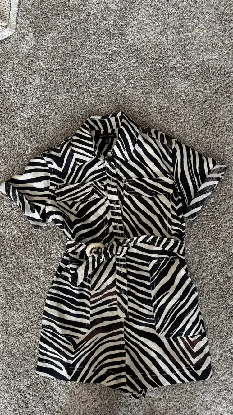 Banana Republic Zebra Print Linen Safari Romper Sz XXS